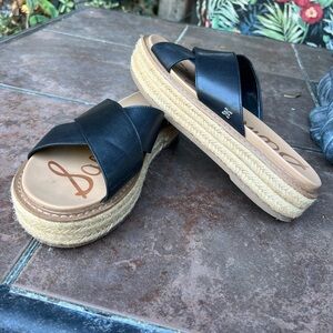 Sam Edelman Korina chic platform sandals  espadrille black leather 9M